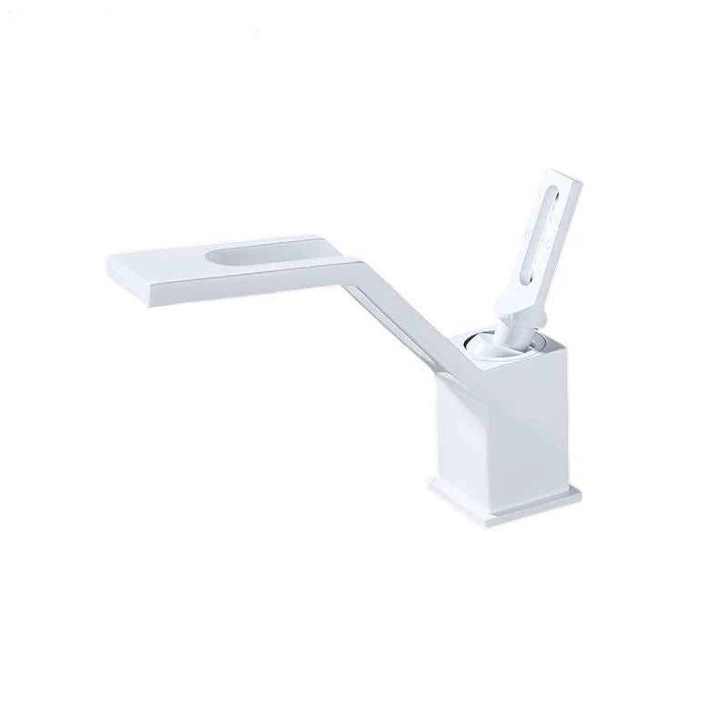 Mitigeur Lavabo Design Angulaire en Laiton Monotrou, Blanc, Chromé, Noir ou Gris