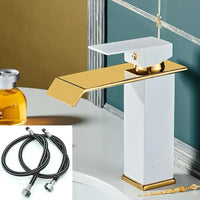 Mitigeur Lavabo Cascade Carré Noir et Doré, Modèle Bas ou Haut, 4 Finitions