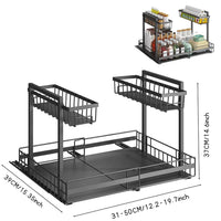 Rangement Sous Évier Extensible, Tiroir Coulissant et 2 Paniers, 31-50 cm