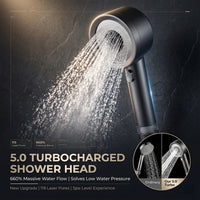 Pommeau de Douche Turbo Noir 4 Modes, 119 Micro-Orifices et 5 Cartouches