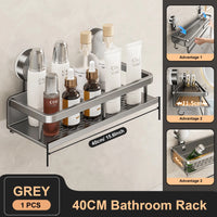 Étagère Salle de Bain à Ventouse Aluminium Gris, 30 à 50 cm