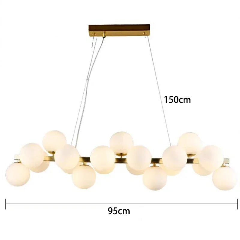 Lustre Suspension Cuisine Bulles de Verre, Cercle Doré, 15 à 25 Globes