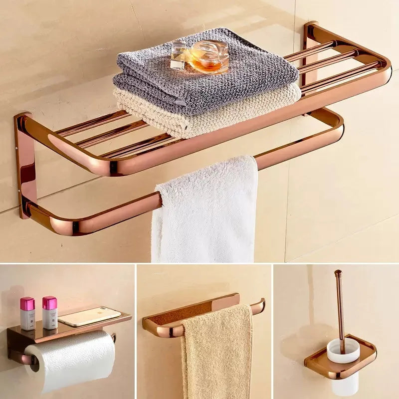 Accessoires Salle de Bain Or Rose Laiton à la Pièce, 13 Articles