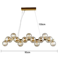 Lustre Suspension Cuisine Bulles de Verre, Cercle Doré, 15 à 25 Globes