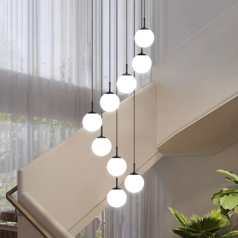 Suspension Cuisine Spirale Globes Blancs, Escalier ou Îlot, 3 à 25 Têtes