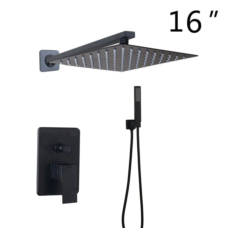 Douche Encastrable Noir Mat Pluie Carrée 20 à 40 cm avec Douchette