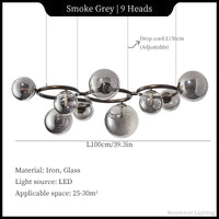 Suspension Cuisine Globes Verre sur Anneaux, 5, 7 ou 9 Têtes