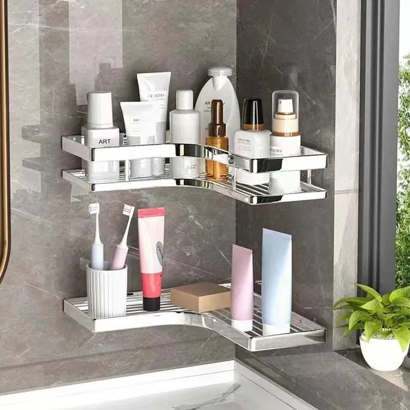 Étagère d'Angle Inox Adhésive Sans Perçage, 26 cm, 1 ou 2 Pièces