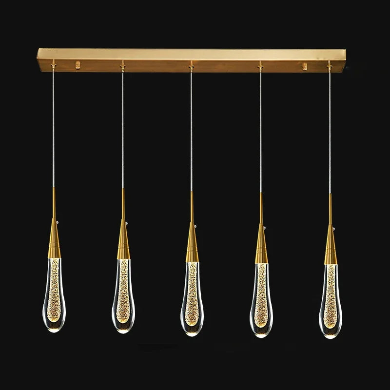 Suspension Cuisine Goutte d'Eau Cristal Doré LED, 1 à 10 Gouttes