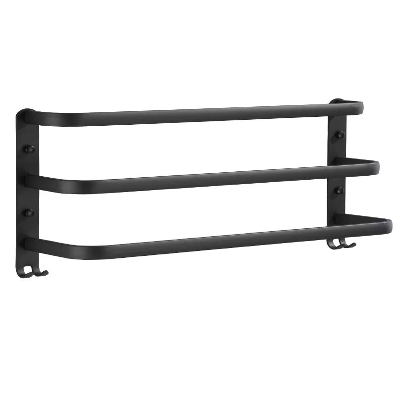 Porte-Serviettes Mural Aluminium Noir Autocollant 1 à 3 Barres 50 cm