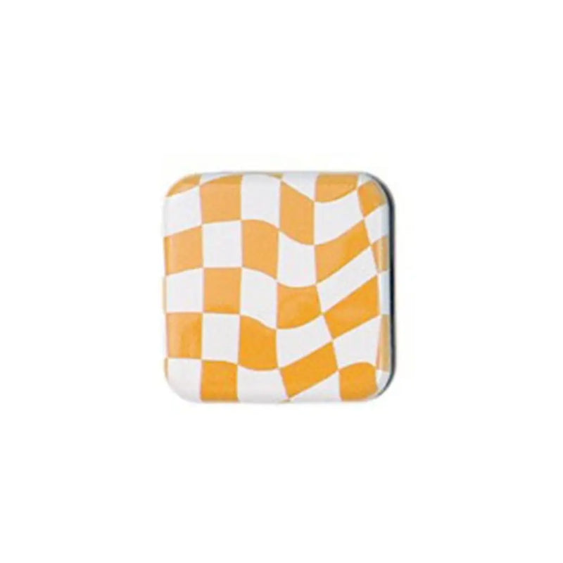 Miroir de Poche Carré Damier avec Poignée Support de Téléphone, 10 Motifs
