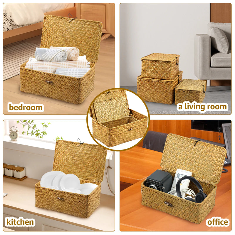 Paniers de Rangement en Jonc de Mer Tressé Lot de 3