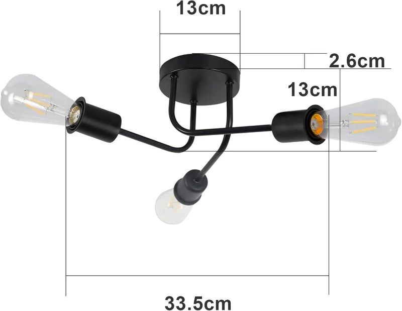 Plafonnier Cuisine Industriel Noir 3 ou 4 Lumières E27, Style Rétro