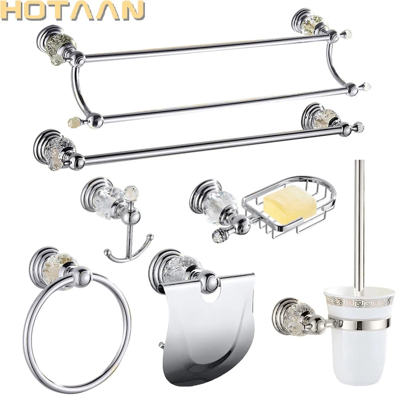 Accessoires Salle de Bain Chromé Cristal Frise Grecque à la Pièce, 17 Articles