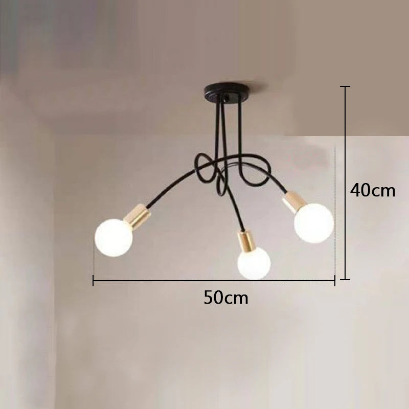Plafonnier Cuisine Branches 3 ou 5 Lampes E27, Noir, Blanc ou Doré