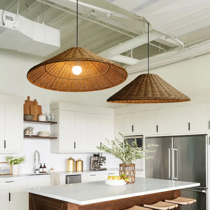 Suspension Cuisine Cône Tressé Beige ou Brun, Ø 40 à 80 cm
