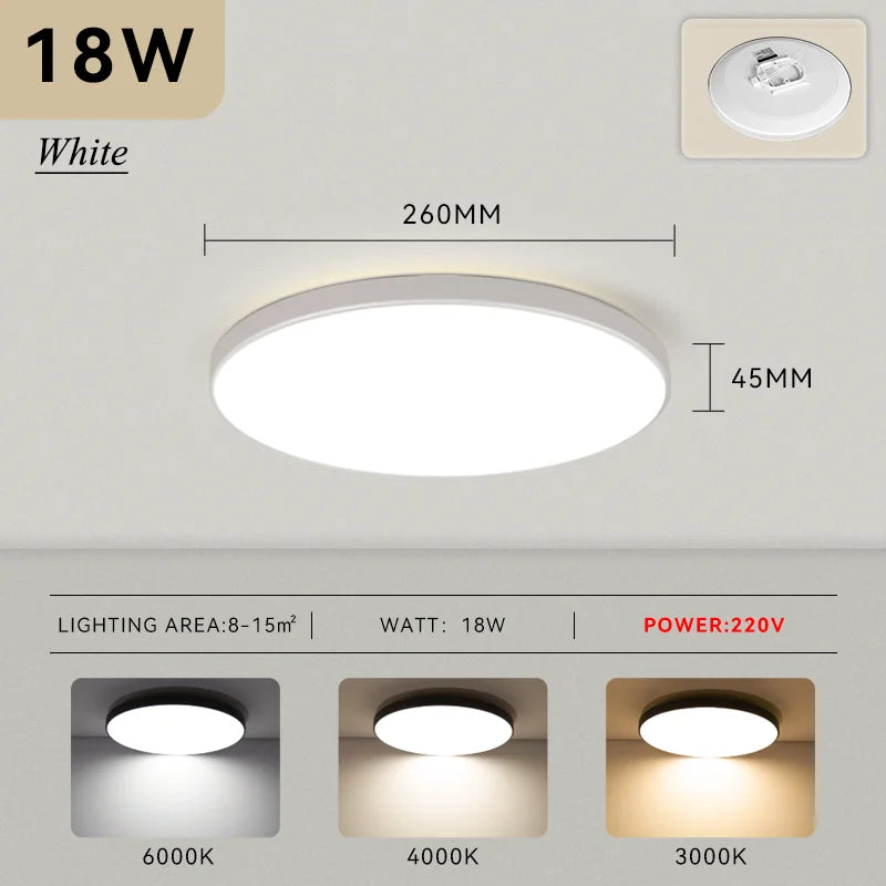 Plafonnier LED Salle de Bain Rond Ultra Plat IP65, Noir ou Blanc
