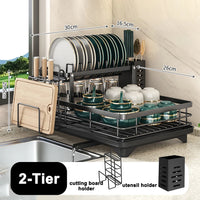 Égouttoir à Vaisselle Compact en Acier au Carbone Antirouille Noir