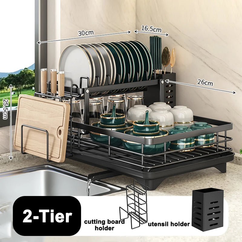 Égouttoir à Vaisselle Compact en Acier au Carbone Antirouille Noir