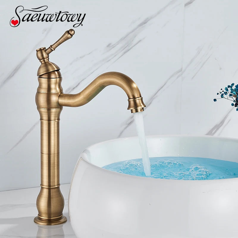 Mitigeur Lavabo Rétro Colonne Laiton Antique