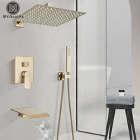 Douche Encastrable Or Brossé 2 ou 3 Voies, Pommeau Carré 20 à 40 cm