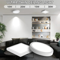 Plafonnier Cuisine LED Rond ou Carré Ultra Fin, Blanc Froid, 10 à 30 W