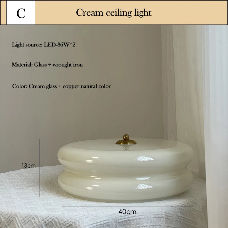 Plafonnier Cuisine en Verre Laiteux Rétro, Blanc ou Crème, Ø 32 ou 40 cm