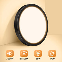 Plafonnier LED Cuisine Rond Noir Ultra-Fin 20 à 48 W, Lot de 1 à 5