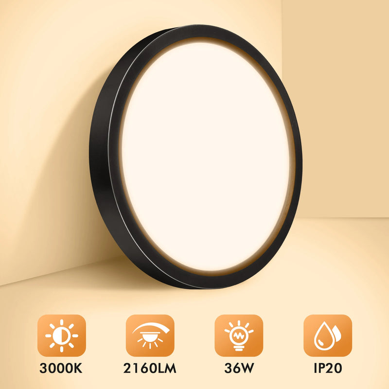 Plafonnier LED Cuisine Rond Noir Ultra-Fin 20 à 48 W, Lot de 1 à 5