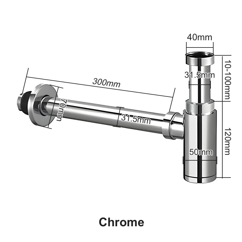 Siphon Lavabo Inox 304 Réglable 10-100 mm, Sortie 300 mm, 5 Finitions
