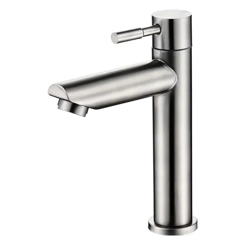 Robinet Lave-Main Eau Froide Inox 304, 17 cm, Bec Droit ou Courbe