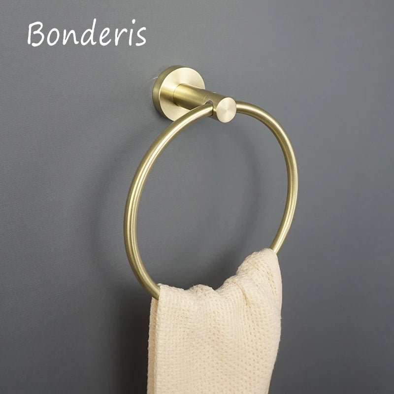 Accessoires Salle de Bain Doré Brossé Inox à la Pièce, 15 Articles