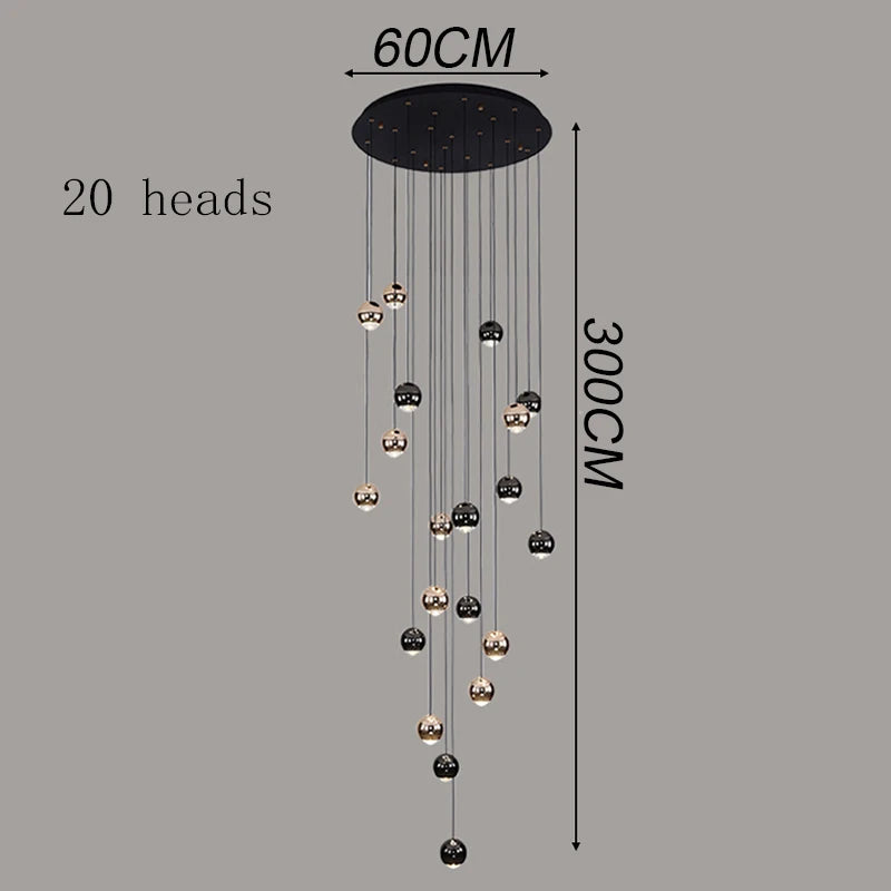 Suspension Cuisine LED à Boules Noires et Dorées, 9 à 60 Lampes