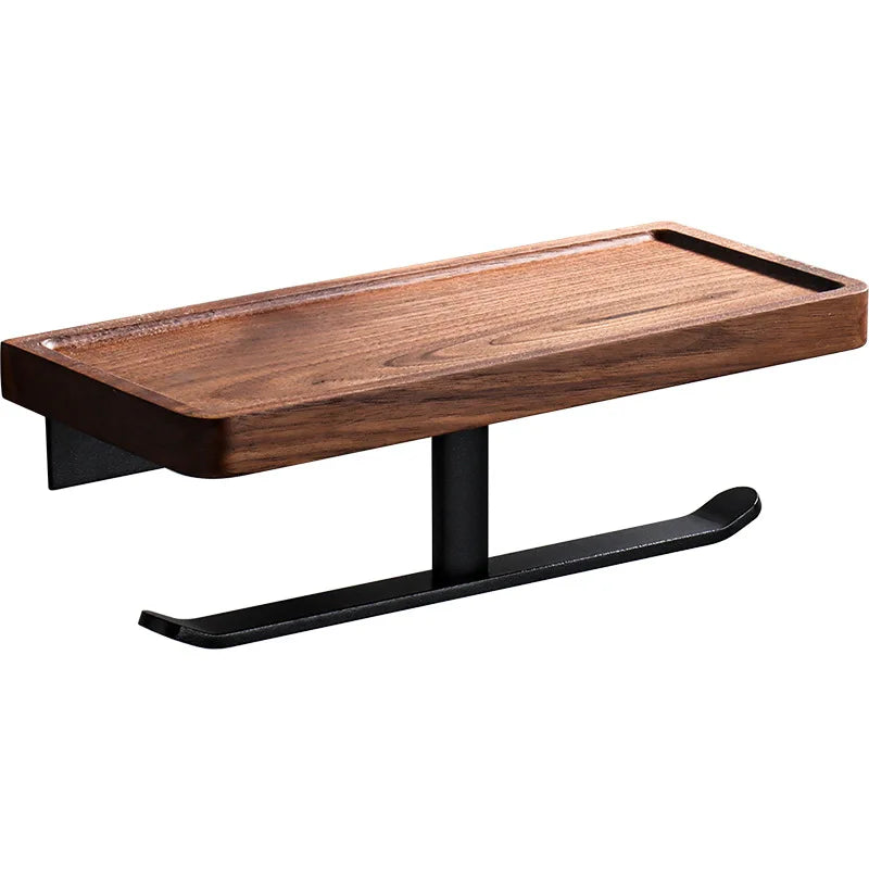 Accessoires Salle de Bain Noyer et Métal Noir à la Pièce, 4 Articles