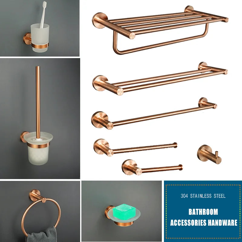 Ensemble d'Accessoires de Salle de Bain Or Rose Brossé Inox