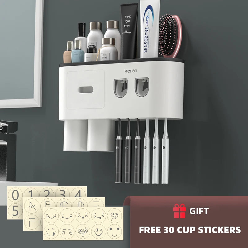 Porte-Brosse à Dents Mural Magnétique, Distributeur de Dentifrice, 1 à 5 Gobelets