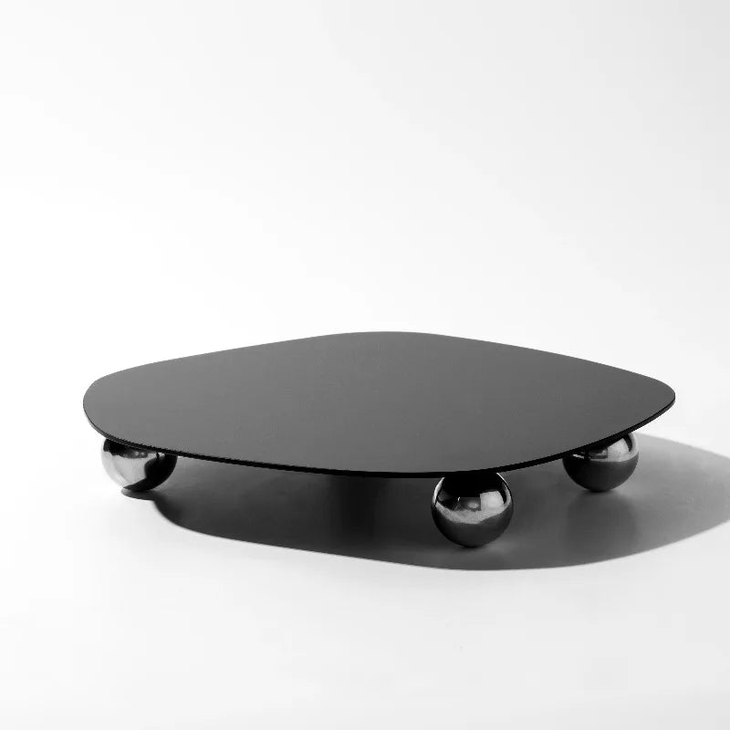 Plateau Miroir Forme Libre sur Pieds Boules, Argenté ou Noir