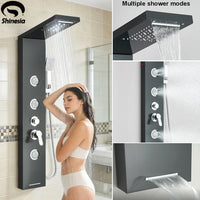 Colonne de Douche LED Cascade et Pluie avec Mitigeur et Jets de Massage