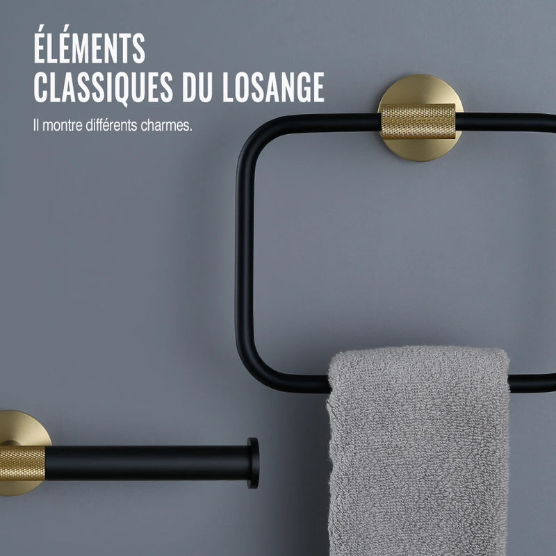 Accessoires Salle de Bain Noir Mat et Doré Brossé à la Pièce, 20 Articles