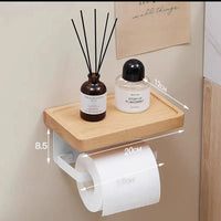 Porte-Papier Toilette Mural avec Tablette en Bois, Noir ou Blanc, 16 à 30 cm