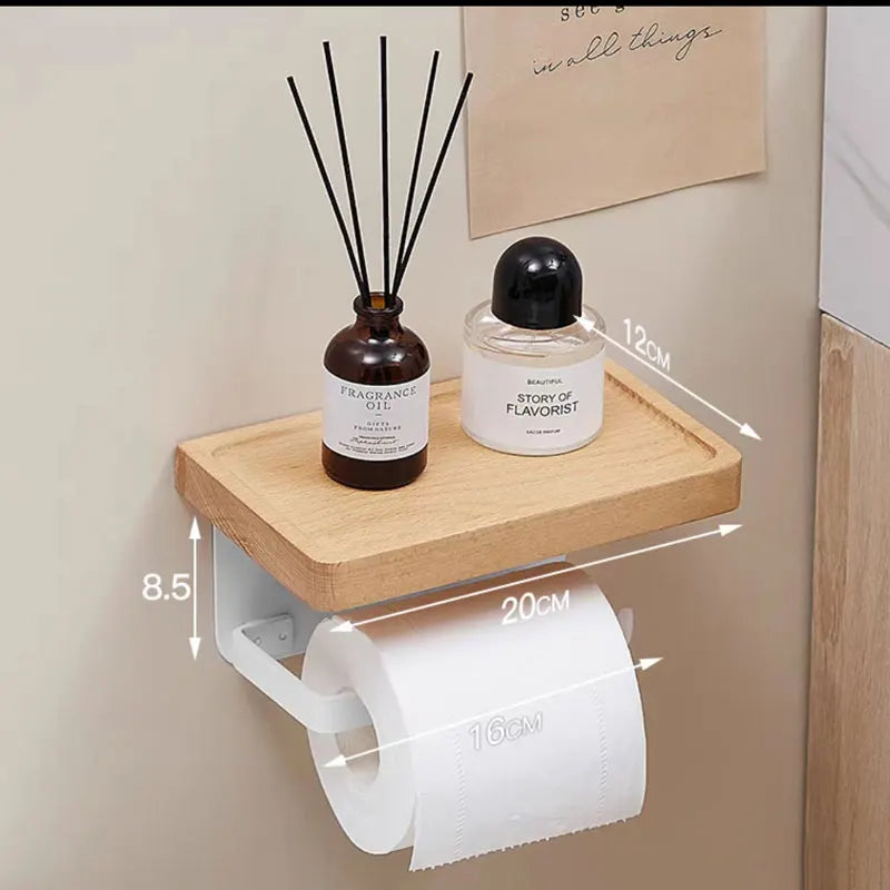 Porte-Papier Toilette Mural avec Tablette en Bois, Noir ou Blanc, 16 à 30 cm