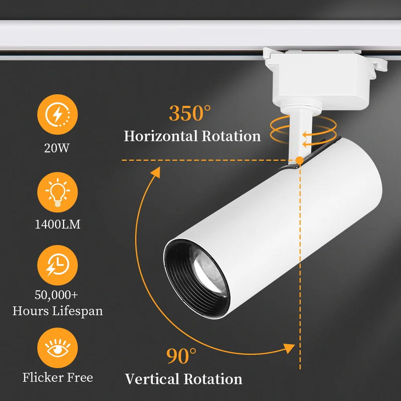 Spot LED sur Rail Dimmable, Kit 3 à 8 Spots 20 W avec Télécommande
