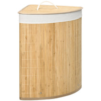 Panier à Linge d'Angle en Bambou 55 L avec Couvercle et Sac