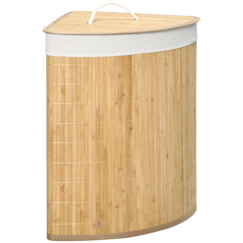 Panier à Linge d'Angle en Bambou 55 L avec Couvercle et Sac