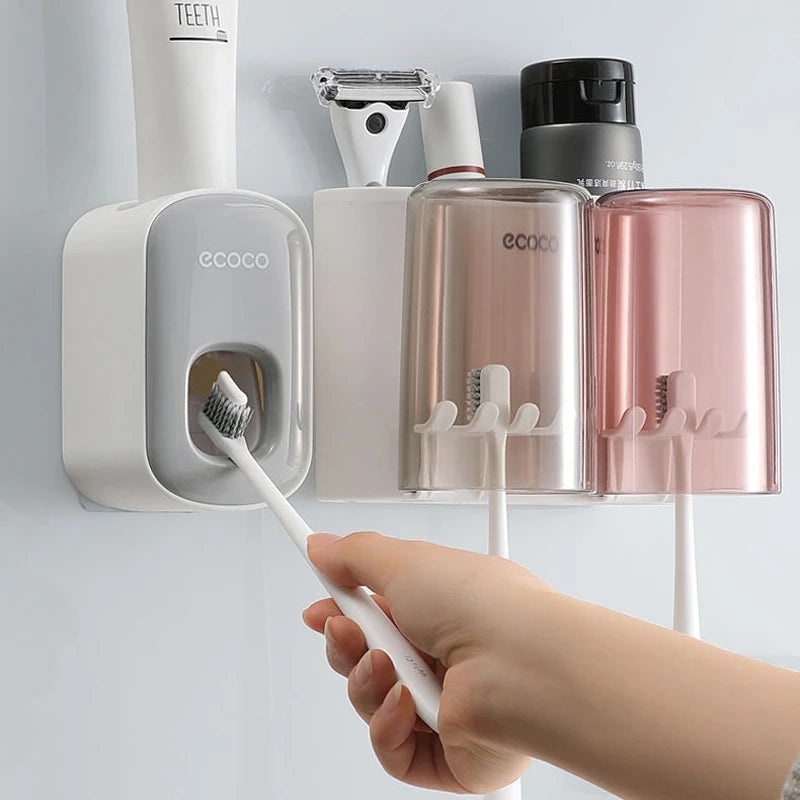 Porte-Brosse à Dents Mural Sans Perçage, 2 à 4 Gobelets, Distributeur Optionnel