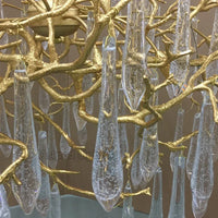 Lustre Suspension Cuisine Branches et Gouttes de Cristal, Doré ou Argenté, 100 à 150 cm
