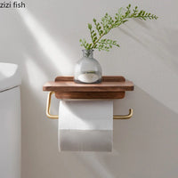 Porte-Papier Toilette Mural en Bois avec Tablette Doré