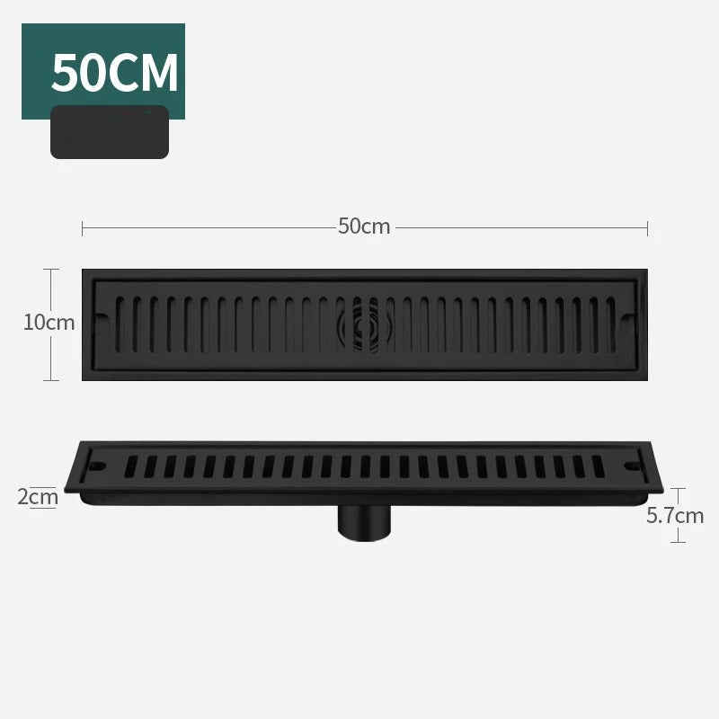 Caniveau de Douche Inox 304 Brossé ou Noir, 20 à 60 cm