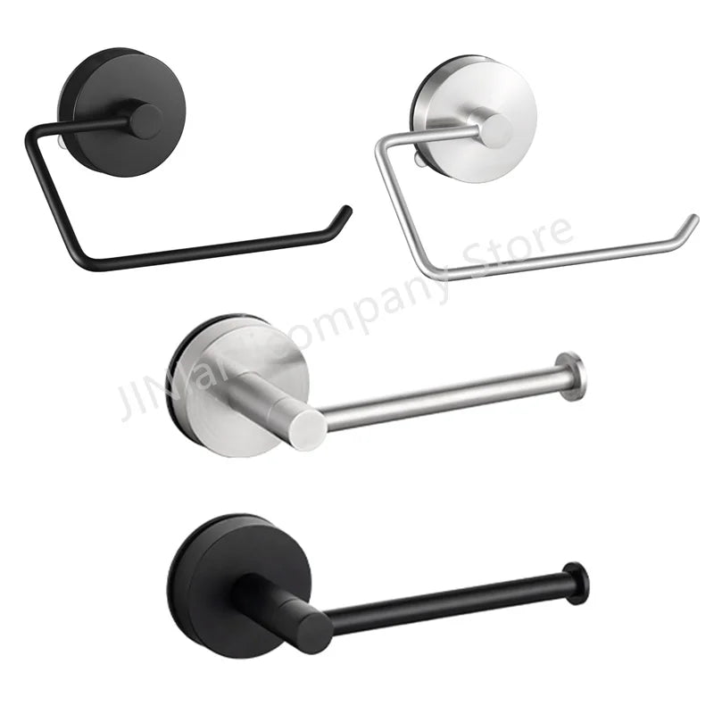 Porte-Papier Toilette à Ventouse Inox Noir Mat ou Nickel Brossé, Sans Perçage