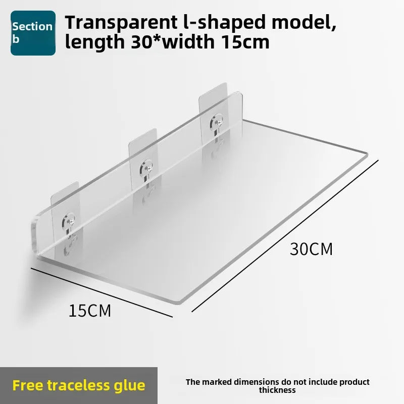 Étagère Salle de Bain Murale en Acrylique Transparente, Sans Perçage